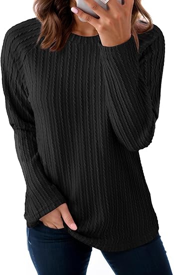 Womens Tops Long Sleeve Lightweight Shirts 2025 Fall Fashion Clothing Trendy Tops Crewneck Knit Basic Tee