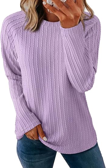 Womens Tops Long Sleeve Lightweight Shirts 2025 Fall Fashion Clothing Trendy Tops Crewneck Knit Basic Tee